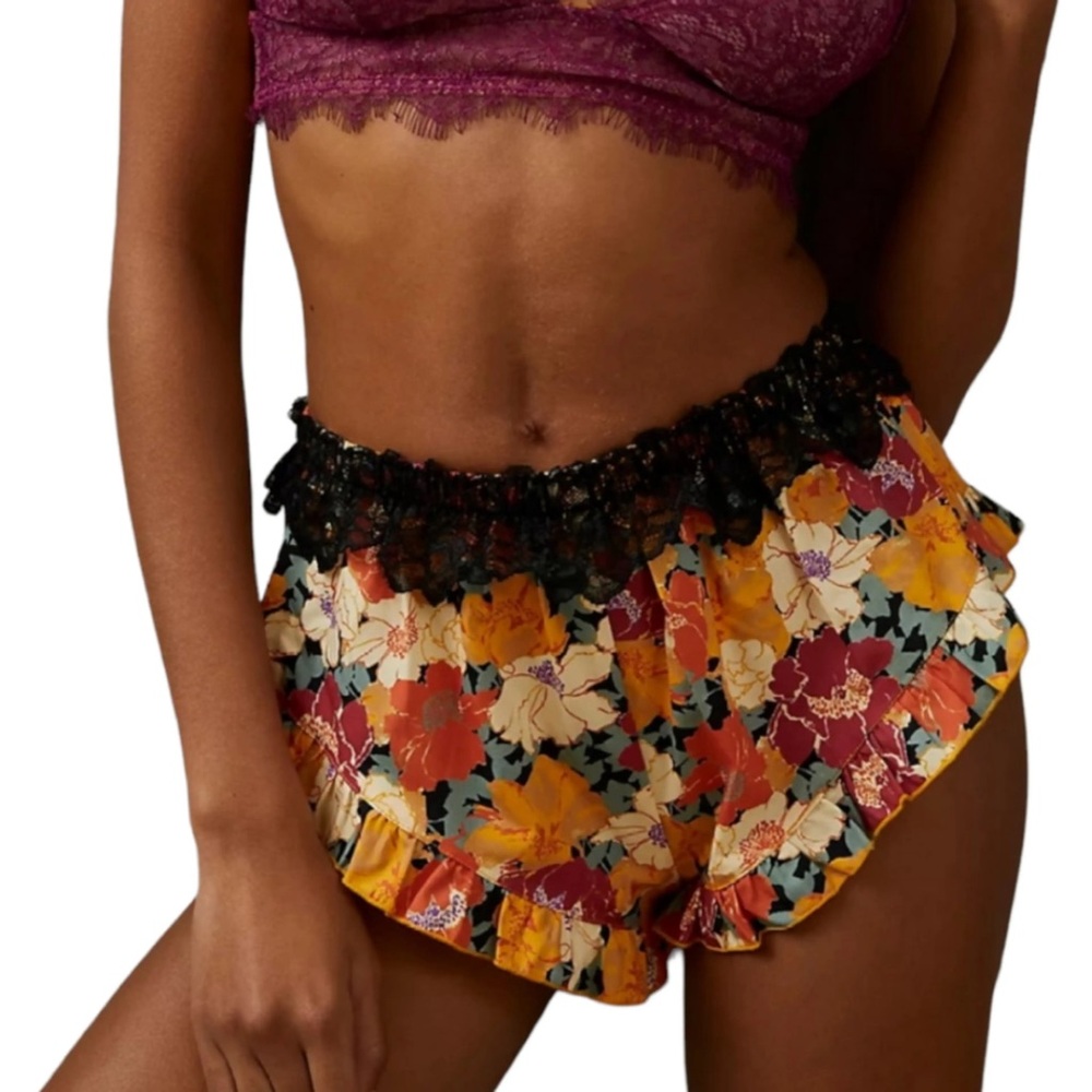 Free People Floral Lace Trim Sleep Shorts, Size S